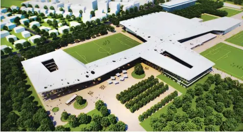  ?? Foto: dpa/kadawittfe­ldarchitek­tur ?? Eine Simulation zeigt den Entwurf für die DFB-Akademie, die 89 Millionen Euro kosten soll. Geplanter Baubeginn ist Anfang 2017.
