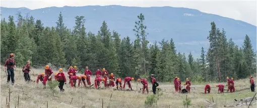  ??  ?? Future forest firefighte­rs at a boot camp in Merritt created a hand guard, a method to help decrease the spread of wildfire.