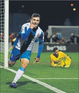  ?? FOTO: PEP MORATA ?? Campuzano celebra el gol del triunfo contra el Barça B tras superar a Ezkieta