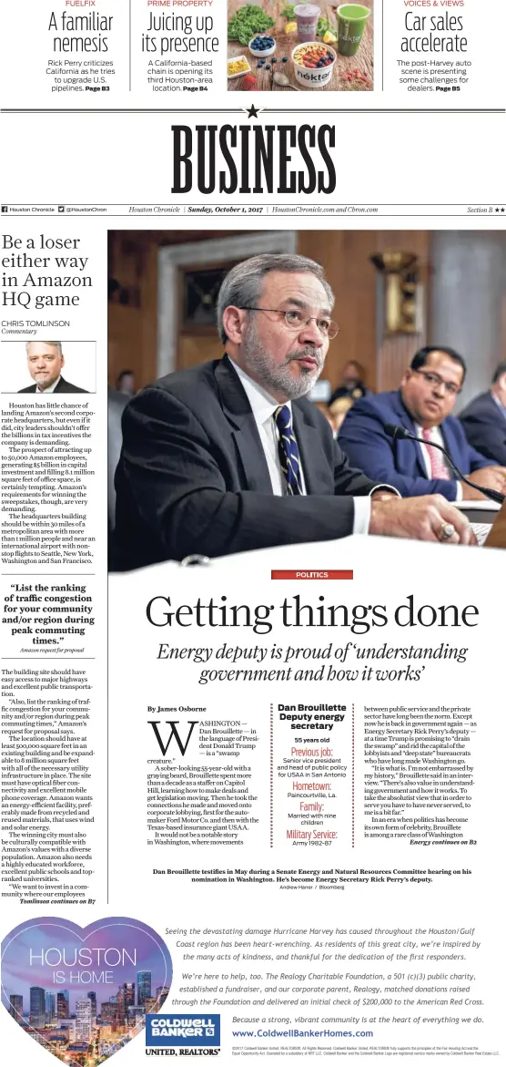  ?? Andrew Harrer / Bloomberg ?? Dan Brouillett­e testifies in May during a Senate Energy and Natural Resources Committee hearing on his nomination in Washington. He’s become Energy Secretary Rick Perry’s deputy.