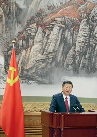  ?? PHOTO: REUTERS ?? China’s President Xi Jinping delivers a speech as he and other new Politburo Standing Committee members meet with the press at the Great Hall of the People in Beijing.