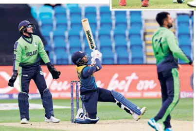  ?? AFP ?? The winning habit:
Kusal Mendis hits a six against Ireland during his unbeaten innings of 68. Sri Lanka won its third match in a row, this time by nine wickets.