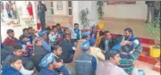  ?? HT ?? Bhim Army activists staging a dharna outside the DM office at ▪Saharanpur on Monday.