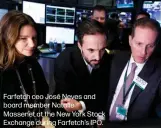  ??  ?? Farfetch ceo José Neves and board member Natalie Massenet at the New York Stock Exchange during Farfetch’s IPO.