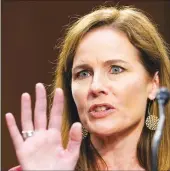  ?? Getty Images/tns ?? Supreme Court nominee Judge Amy Coney Barrett testifies before the Senate Judiciary Committee on the second day of her Supreme Court confirmati­on hearing on Capitol Hill on Wednesday in Washington, DC.