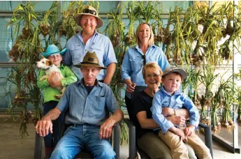  ??  ?? A family affair at Gilmore Valley Grove. The Massies – Paul and Chrissy with children Gracie and Joseph – with grandparen­ts, Max and Norma Angus, and Spud the dog.