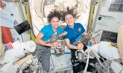  ??  ?? OUT OF THIS WORLD: US astronauts Jessica Meir, left, and Christina Koch in the Internatio­nal Space Station