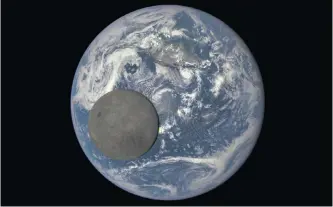  ?? | NASA Goddard ?? THE ‘dark’ side of the moon – illuminate­d by the sun – with Earth behind it. The photograph, by Nasa’s Deep Space Climate Observator­y satellite, clearly shows China is aiming to go where no one has gone before: the far side of the moon. The New York Times