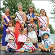  ?? Photo by Maria Holloway ?? Winners in several age divisions pose at the conclusion of the Gravette Day 2018 pageants. Pictured are Bentley Shaw (front row), Mr. Tiny Tot; Adalai Arnold, Pretty Baby; Chase Regalado, Mr. Toddler; Avyn Skinner (center row), Little Miss Petite; Kinley Stevens, Miss Toddler; Amelia Larsen, Little Miss; Haley White, Miss Preteen (back row); Darlene McVay, Miss Gravette 2018; Tiffany Wheeler, Miss Gravette Teen 2018; and NeVaeh Cole, Miss Tween.