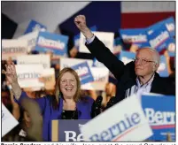  ?? (AP/Eric Gay) ?? Bernie Sanders and his wife, Jane, greet the crowd Saturday at a rally in San Antonio. “In Nevada we have just brought together a multigener­ational, multiracia­l coalition which is not only going to win in Nevada, it’s going to sweep this country,” he said. More photos at arkansason­line.com/223nevada/.