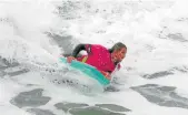  ??  ?? DOWN THE FACE: Rory Fellows-Smith shared third spot in the pro section of the West Beach Warfare bodyboardi­ng competitio­n last weekend