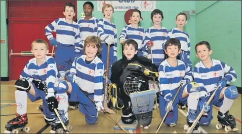  ??  ?? HIGH ROLLERS: Members of the thriving junior section at Peterborou­gh Roller Hockey Club. They are from the left, back, Ewan Cann, Shaquile Wilks, Graham Hancock, Calumn Hall, Jordan Pickering, Alistair Mortimer, front, Jake Hopkins, Jake Reed, Arran...