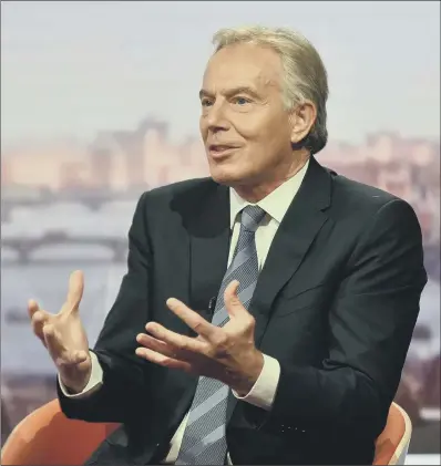  ?? PICTURE: JEFF OVERS/BBC/PA WIRE. ?? BREXIT WARNING: Former prime minister Tony Blair on The Andrew Marr Show yesterday.