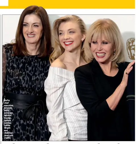  ??  ?? Bafta chief executive, Amanda Berry, actresses Natalie Dormer, Joanna Lumley, Letitia Wright and chairman Jane Lush (right)