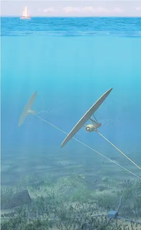  ??  ?? > The Minesto Deep Green underwater tidal energy generator