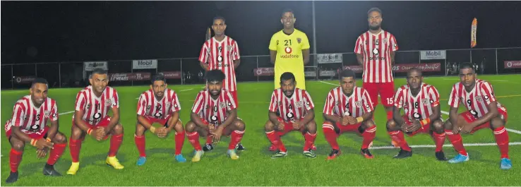  ?? Photo: Fiji FA Media ?? Labasa football team (Standing: From left) Taniela Waqa, Mohammed Alam, Ilisoni Logaivau. (Front: From left) Apenisa Anare, Ilaisa Nayasi, Ashnil Raju, Taniela Rakariva, Akeimi Ralulu, Sitiveni Rakai, Lino Iliesa, Vikranth Chandra at the Uprising Fiji Beach Resort ground in Pacific Harbour, Deuba on September 5, 2020.