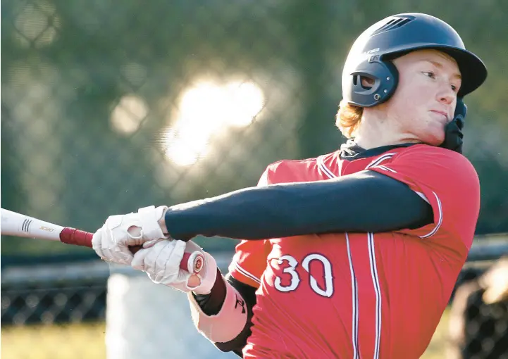  ?? JOHN SMIERCIAK/POST-TRIBUNE PHOTOS ?? Crown Point’s Eric Santaguida doubles during a game against Griffith in Crown Point on Friday.