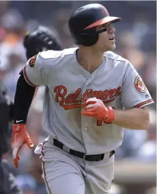  ?? ASSOCIATED PRESS ?? SEE YA: Chris Davis watches his go-ahead home run in the Orioles’ win against the Padres yesterday.