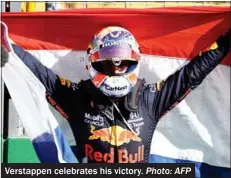  ?? Photo: AFP ?? Verstappen celebrates his victory.