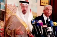  ?? — AFP ?? Khalid Al Falih at a press conference with his Iraqi counterpar­t Jabbar Al Luaybi in Baghdad on Monday.