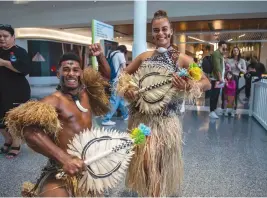  ?? Photo: Leon Lord ?? Vou Dance group members during the Fiji-Canberra official announceme­nt at Canberra Airport in Australia on April 14, 2023.