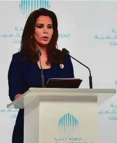  ?? Virendra Saklani/Gulf News ?? Princess Haya Bint Al Hussain, speaking at a plenary session ‘The Future of Humanitari­an Aid’ yesterday.