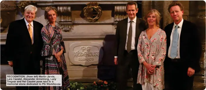  ?? To PG od ouse ?? RECOGNITIO­N: (from left) Marti Jarvis, Lara Cazalet, Alexander Armstrong, ucy Tregear and Hal Cazalet pose next to a memorial stone dedicated