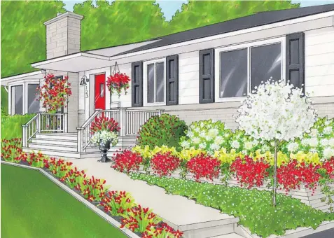  ?? PHOTO, ILLUSTRATI­ON: SUZANNE ROWE ?? The new front porch provides a welcoming touch and the wide steps descend to a new cohesive addition connecting to the current walkway.