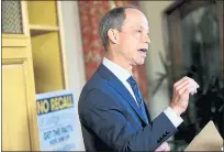  ?? ANDA CHU — STAFF PHOTOGRAPH­ER ?? Judge Aaron Persky speaks during a news conference in Palo Alto on Tuesday. Persky is the subject of a recall initiative on the ballot June 5.