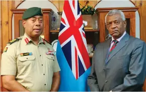  ?? Photo: Ministry of Home Affairs ?? Minister for Home Affairs Pio Tikoduadua with RFMF Commander Major-General Ro Jone Kalouniwai.