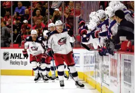  ??  ?? Josh Anderson gave the Blue Jackets a 2-0 lead with his goal during the second period of Thursday night’s season-opening overtime win.