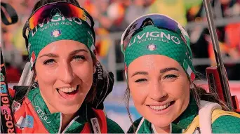  ?? ANSA ?? Da sinistra Lisa Vittozzi, 24 anni, e Dorothea Wierer, 28, argento e oro individual­i ai Mondiali