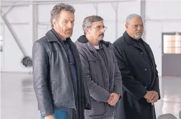  ?? COURTESY OF WILSON WEBB ?? From left, Bryan Cranston as Sal, Steve Carrell as Doc, and Laurence Fishburne as Mueller in “Last Flag Flying.”