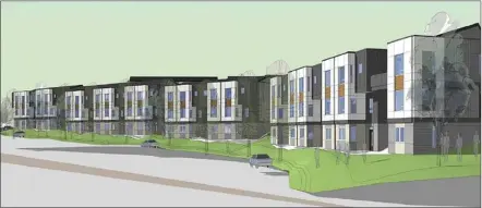  ?? City of Kelowna ?? The “boring” design for a housing developmen­t proposed on Academy Way in Kelowna failed to impress city councillor­s, who voted Monday to defer a decision on granting a permit for the project.