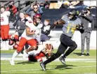  ?? Kennesaw state university ?? KSU wideout Xavier Hill evades the Davidson secondary in the Owls’ first round FCS playoff win Saturday.