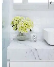  ??  ?? 6. “I love feeling its coolness,” says Rachel of the ensuite’s Carrara marble benchtop, supplied by Central Coast Granite.
6