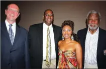  ??  ?? Jim Counce, from left, Charles Balentine, Tenisha Gist, Yvonne Richardson Center executive director, and Nolan Richardson stand for a photo at the nonprofit organizati­on’s Celebrate Our Kids benefit Tuesday evening at the Fayettevil­le Town Center.