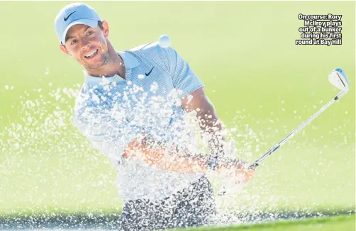  ??  ?? On course: Rory
McIlroy plays out of a bunker during his first round at Bay Hill
