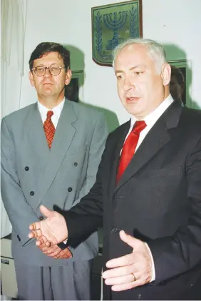  ?? (Reuters) ?? PRIME MINISTER Benjamin Netanyahu meets then-Norwegian foreign minister Bjorn Tore Godal in Tel Aviv, in 1997. There was a time in recent memory when Norway was an honest broker in the region, says the writer.