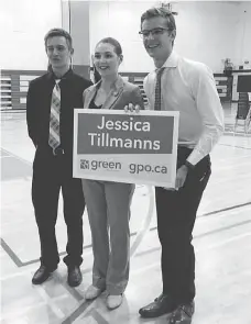  ?? CURTIS FRIC ?? Niagara West candidates Curtis Fric, left, Jessica Tillmanns and Sam Oosterhoff — who ran in June — had respectful debates.