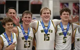  ?? D. ROSS CAMERON — STAFF PHOTOGRAPH­ER ?? San Ramon Valley players, from left, Tyler Smith, Jack Moxley, Seamus Deely and Matthew Diekmann celebrate the Wolves' win over Granada in the NorCal Division I final Tuesday. The Wolves advanced to Friday's CIF State title game in Sacramento.