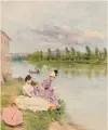  ?? ?? En plein air. Fabio Fabbi, «Pescatrici sull’Arno alla Casaccia di Bellariva», 1887