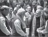  ?? ARVIND YADAV/HT PHOTO ?? PM Narendra Modi being felicitate­d by BJP chief Amit Shah after the party’s victory in Gujarat, Himachal Pradesh elections in New Delhi on Wednesday.