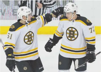  ?? AP FIlE PHoTo ?? PRESSURE’S ON: With the arrival of David Backes in free agency, there will be a lot of focus on how young forwards Ryan Spooner (left) and Frank Vatrano perform this season for the Bruins.