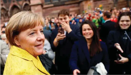  ?? FOTO: NTB SCANPIX ?? Angela Merkel er favoritt foran valget på søndag. Her er hun på et valgmøte i byen Freiburg tidligere denne uka.