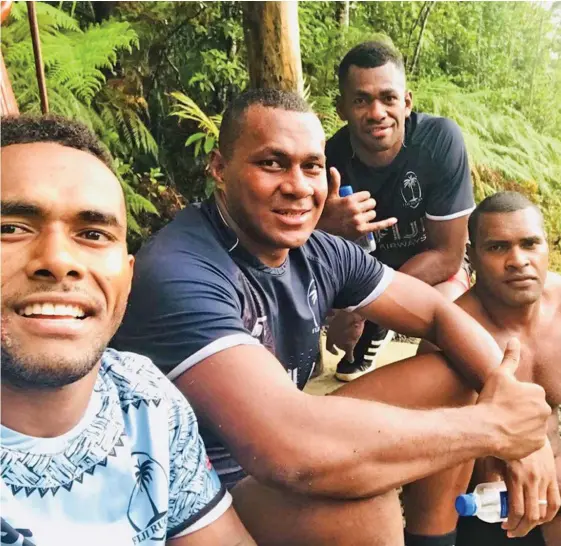  ?? Photo: FRU Media ?? From left: Fiji Airways Fijian 7s squad members Teri Tamani, Paula Dranisinuk­ula, Sevuloni Mocenacagi and Josua Vakurinina­bili posing after their training session at Colo-i Suva forest park on December 28, 2018.