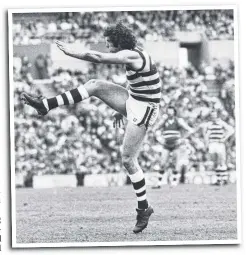  ??  ?? MILESTONE YEAR: Larry Donohue in action during the eliminatio­n final against Footscray in 1976, where despite some early wobbles in front of the big sticks he notched up his ton.