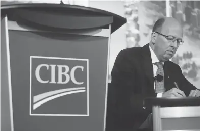  ?? DARRYL DYCK / THE CANADIAN PRESS FILES ?? CIBC CEO Victor Dodig expects mortgage growth in Canada to be flat or experience low single-digit expansion next year. On Wednesday, the Bank of Canada held its key interest rate steady at 1.75 per cent.