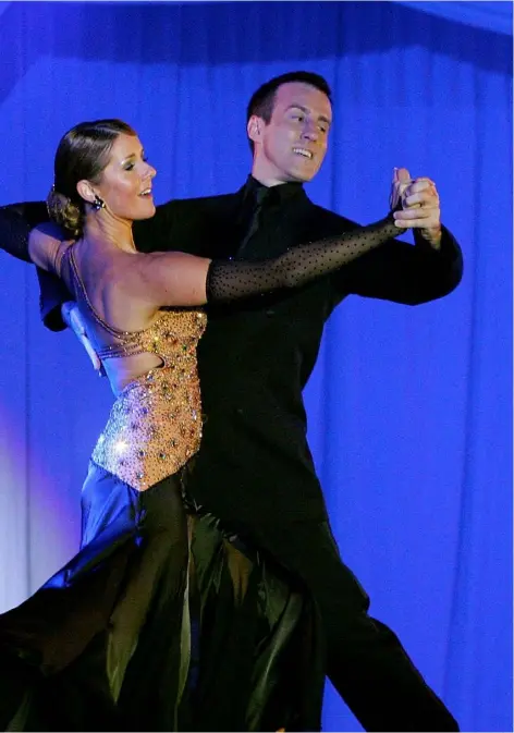  ??  ?? BBC’s Strictly Come Dancing stars, Anton Du Beke and Erin Broag perform and (inset left) Anton with wife Hannah Summers