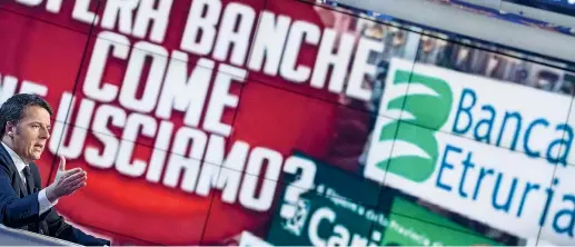  ?? (foto Benvegnù-Guaitoli) ?? Su Rai Uno Il presidente del Consiglio Matteo Renzi, 40 anni, ieri sera ospite di Bruno Vespa a Porta a Porta ha affrontato il caso banche